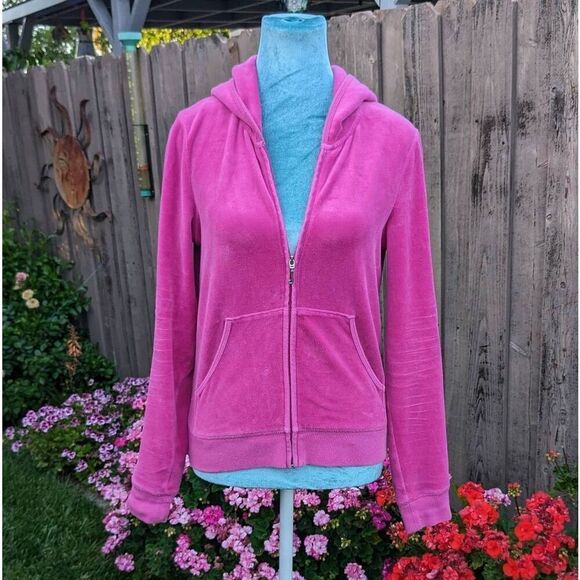 Juicy Couture Y2K Hot Pink Velour Bling Rhinestone Zip up Tracksuit Jacket. Medi - Picture 2 of 9